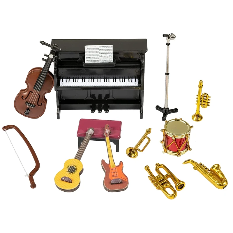 Set di strumenti musicali in miniatura per casa delle bambole 12Pcsmini Dollhouse modello di strumento musicale accessori per la decorazione della casa delle bambole