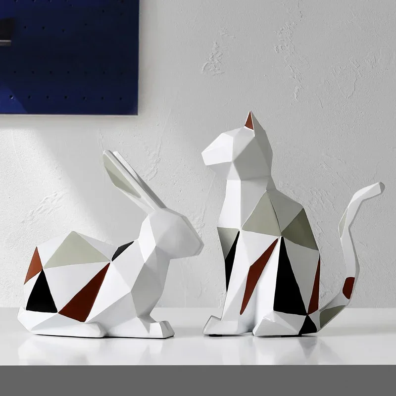 

Nordic modern simple geometric animal ornaments cat rabbit creative living room TV cabinet desktop soft decorations