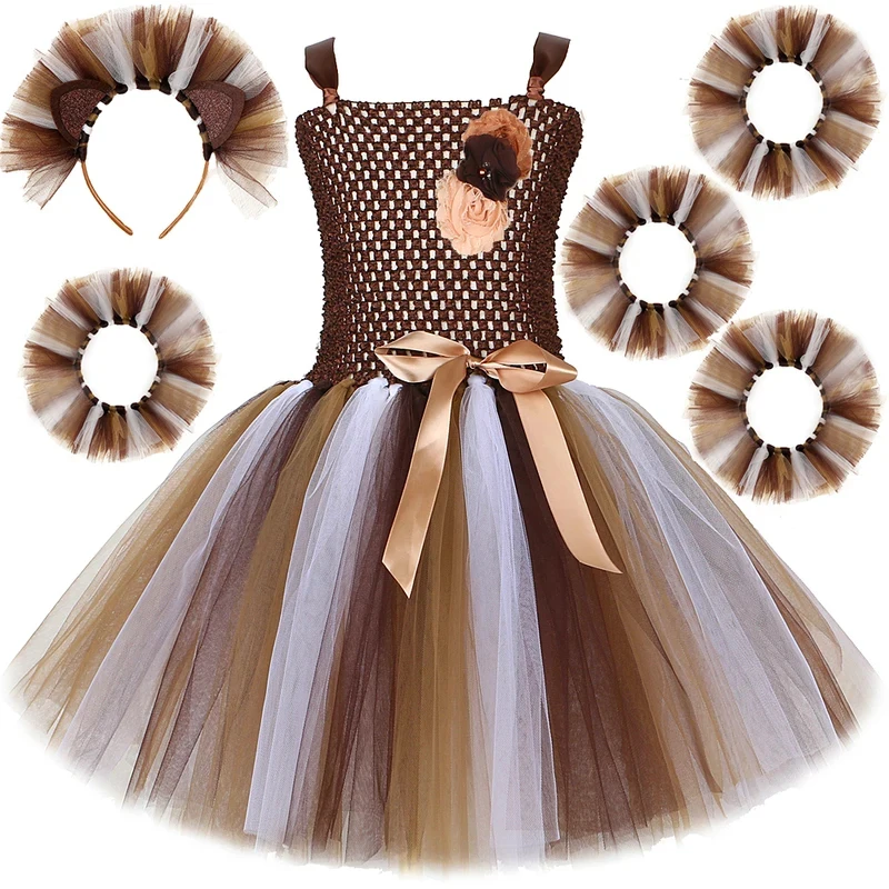 

✿2026✿Brown Lion Costumes for Girls Jungle Animal Fancy Tutu Dress for Kids Carnival Halloween Outfit Child Birthday Balllet Tu✿