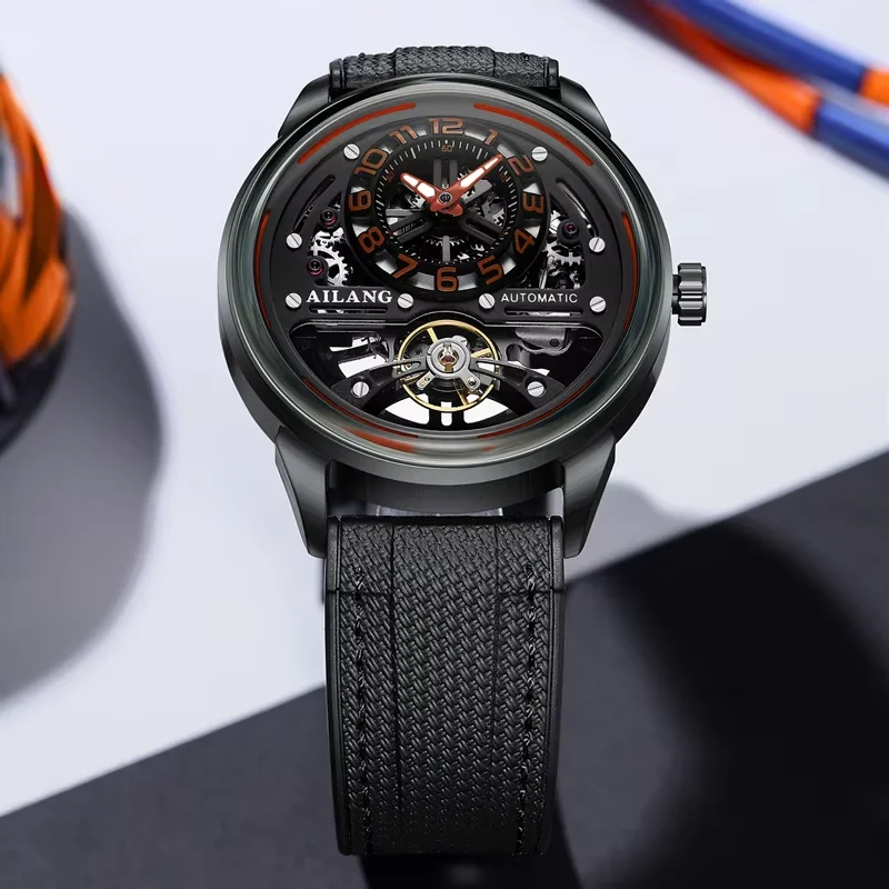

AILANG 8853 Black Tourbillon Mechanical Men's Watch Skeleton Design Automatic Waterproof Male Hand Clock