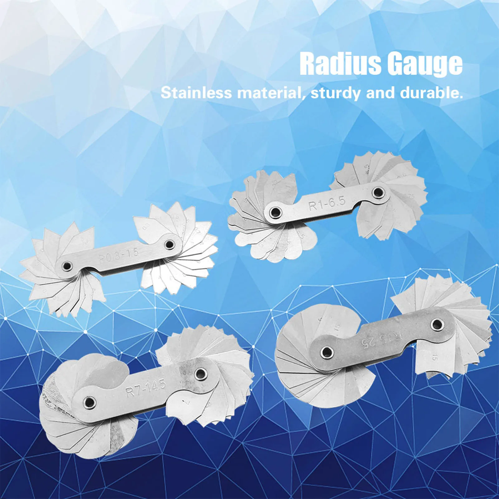 Radius Measuring Tool Stainless Steel Radius Fillet Gauge Measuring Tool R0.3-1.5/ R1-6.5/ R7-14.5/ R15-25 Convex Gauge