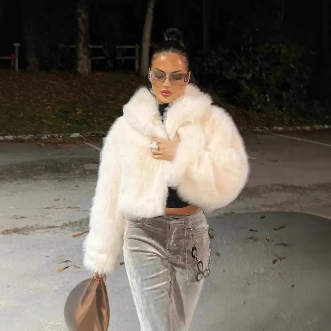 

Stylish New Winter Women Mink Cropped Lapel Collar Lady Eco Coat Detaile Thermal Faux Fox Fur Jacket For Female