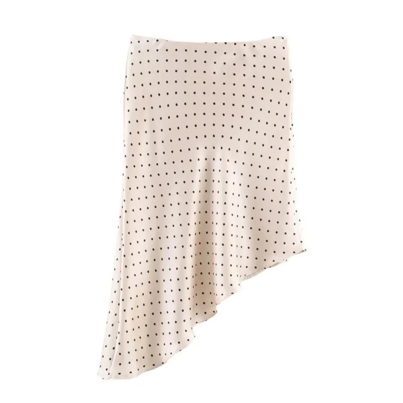 

Новая женская атласная юбка в горошек, весенняя повседневная элегантная юбка со средней талией, асимметричный подол, боковая молния, шикарная женская юбка