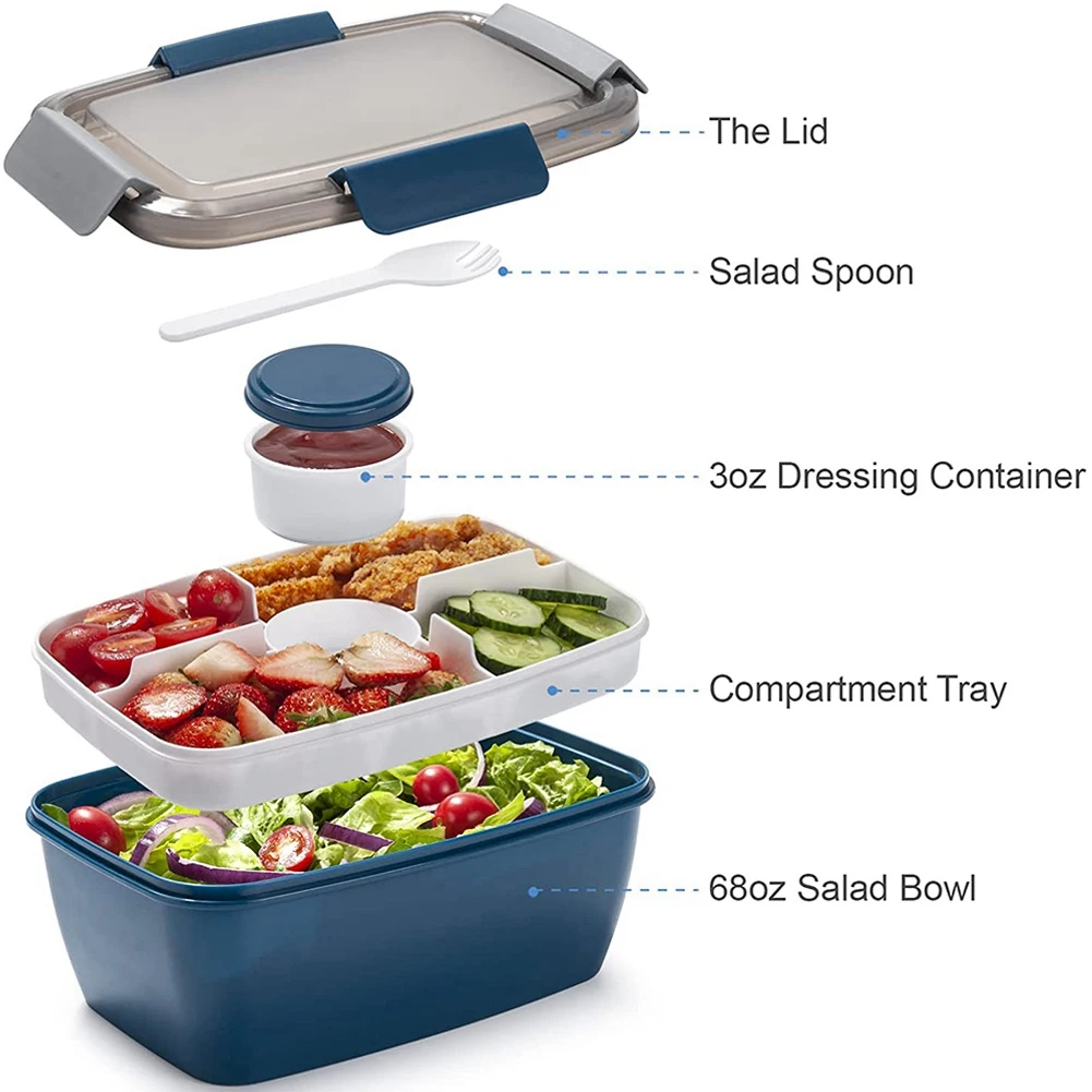 

Lunch Container To Go, 2000Ml Salad Bowls with 4 Compartments