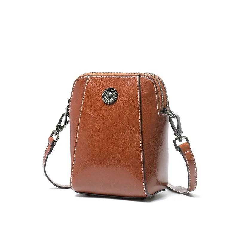 Women\'s Summer Versatile Small Shell Bag Cowhide Leather Purse Bag Simple Commuting with Crossbody Bag Ladies Cell Phone Pocket