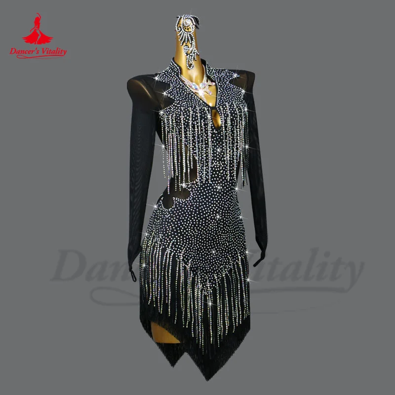 Latin Dance Dresses for Women Costume Hand Made Rumba Chacha Professional Fringe Skirt Female Children Tango Performance Dresses