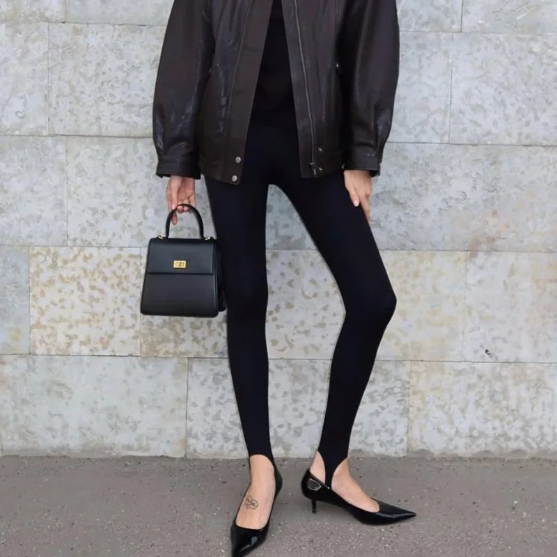 

Talenza Women's Sexy Leggings Black Fashion Office Lady High-Waisted Skinny Trousers Autumn New Vintage Patchwork Female Pants