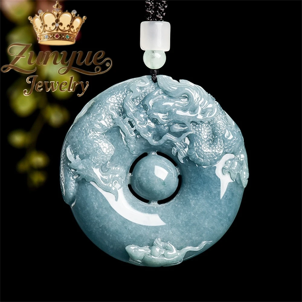 

Natural A-Grade Jadeite Blue Water Auspicious Dragon Spirit Rat Dragon Brand Zodiac Dragon Business Prosperous Pendant Mascots
