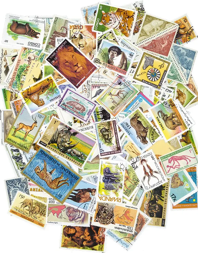 Wildtiere der Welt: Echte Briefmarken mit Tiermotiven, 100 verschiedene Tierbriefmarken, Sammlung, Sammlerbriefmarken – Detail 2