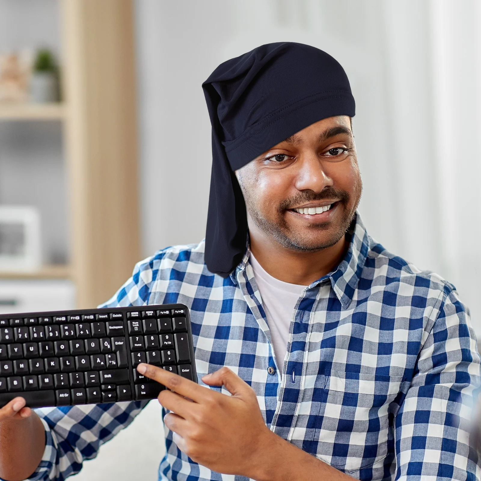 

Hip Hop Dreadlock Headwrap Black Wide Elastic Hair Turban Cap For Long Braids Spandex Skull Cap Men Streetwear Cycling Hat