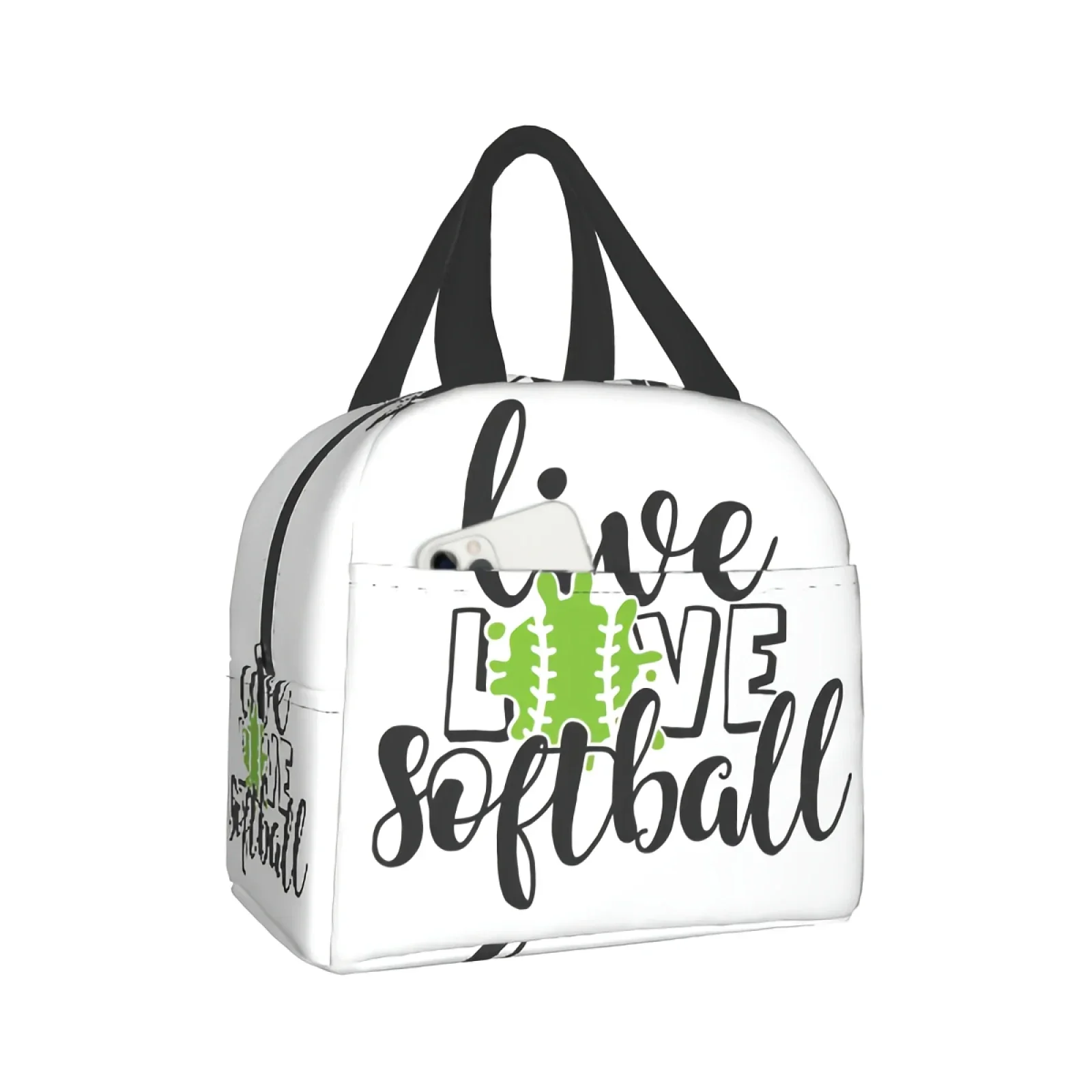 Live Love Softball Lunch Bag for Women Men Insulated Lunch Box for Adult Reusable Lunch Tote Bag for Work Picnic School Travel