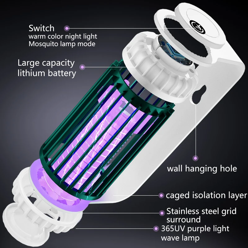 Portable Electric Mosquito Killing Lamp USB Rechargeable LED Light Trap Fly Bug Insect Zapper Killer Room Pest Control Repellent