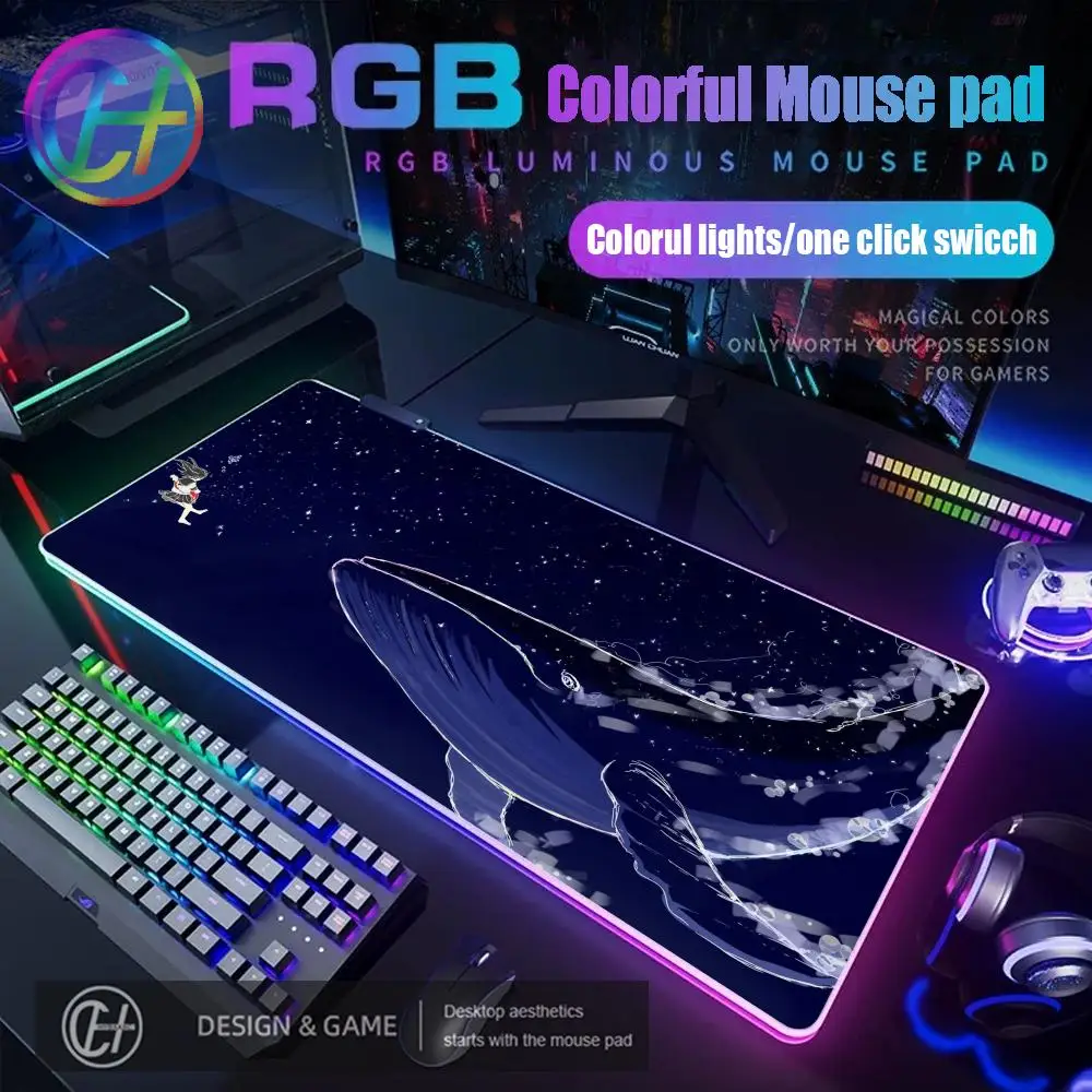 

Anime Whale Gaming Mouse Pad RGB Gaming Desk Mat HD Gamer Large LED Light XXL MousePads PC Computer Carpet