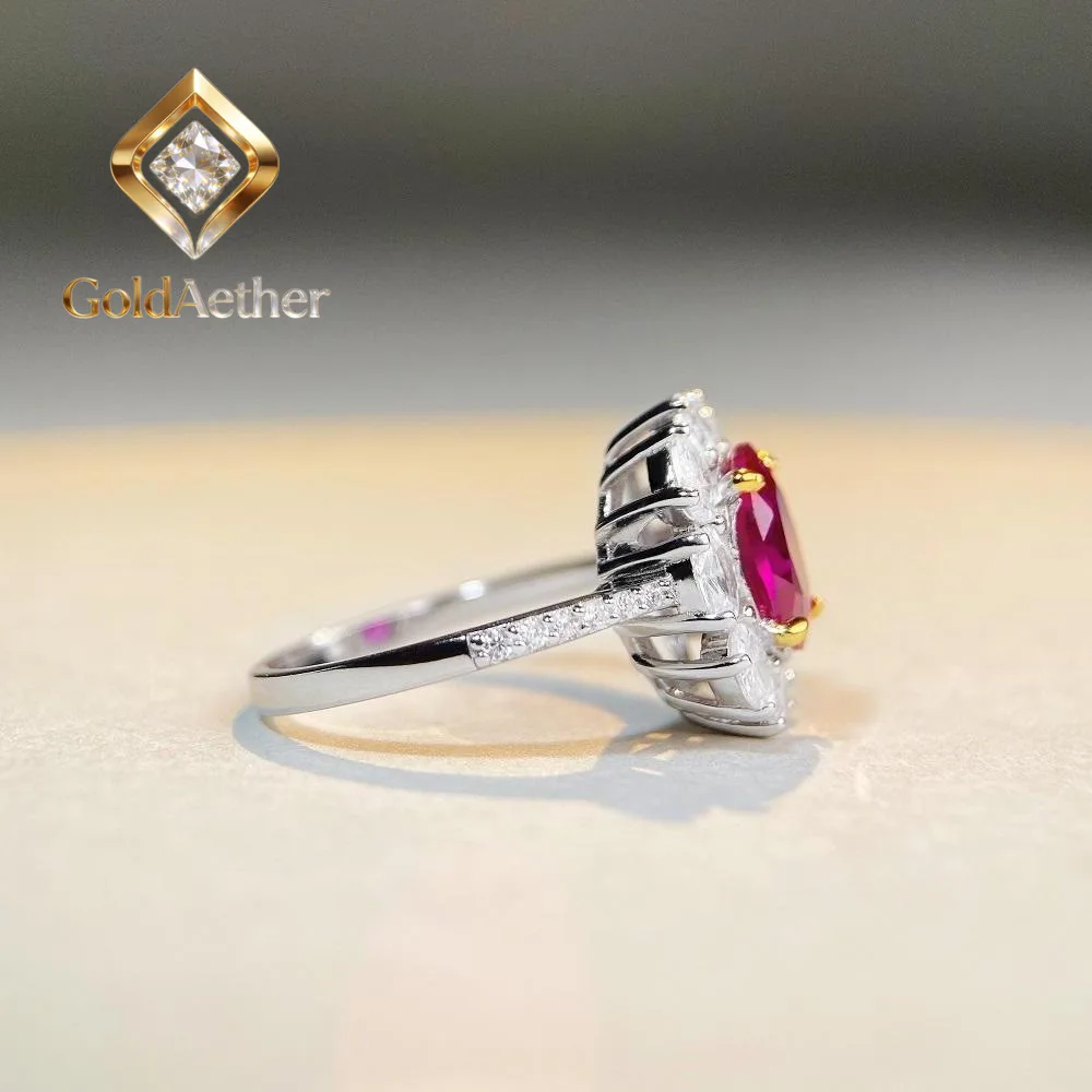 

GoldAether Luxury Solid Platinum PT950 Women's Diamond Ring Ruby Full Diamond Egg Pigeon Egg Moissanite Diamond Ring