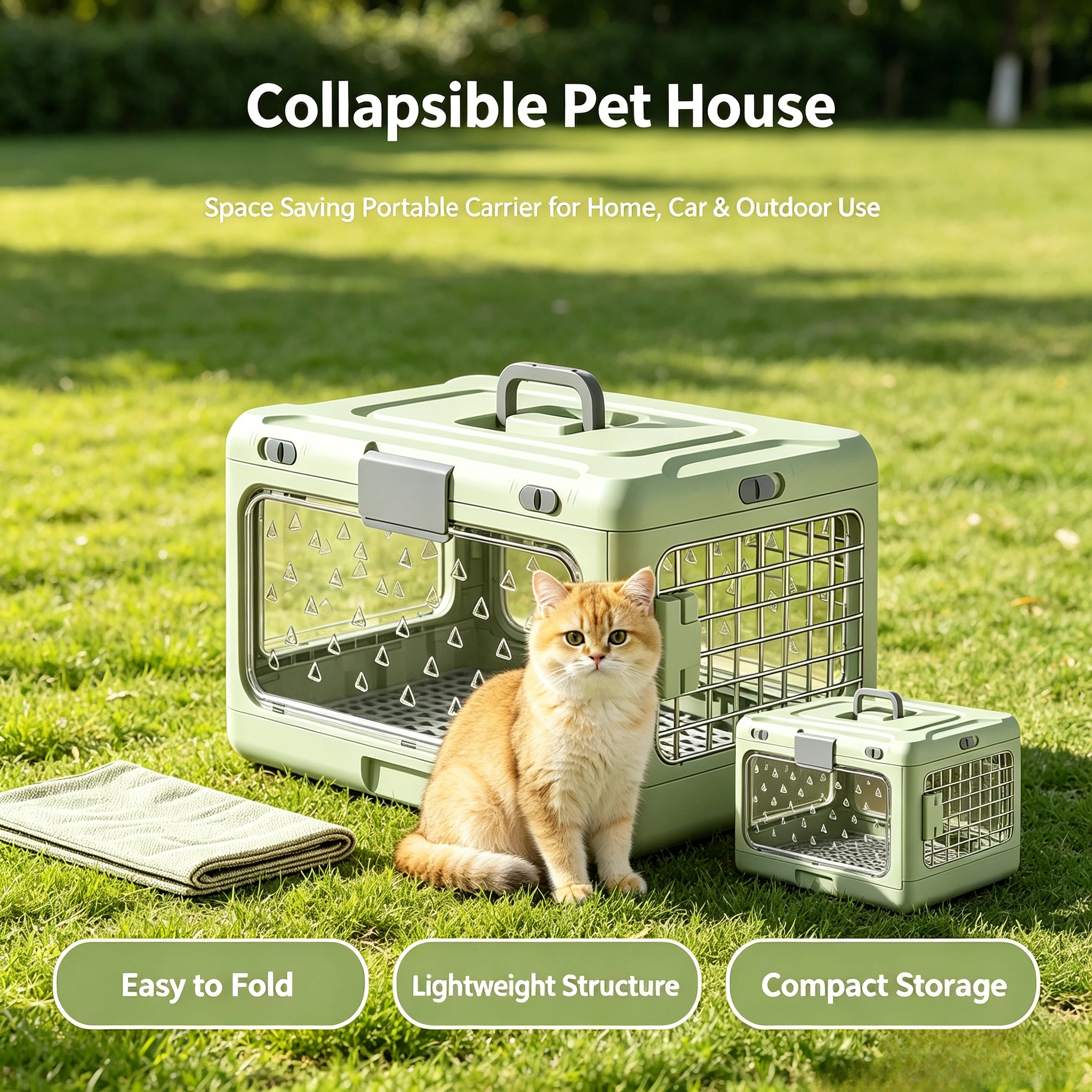 Foldable Pet Transit Shelter, Multi-side Vent Pet Transport Crate, Compact Mobile Pet Home for Road Trips & Outdoor Jaunts