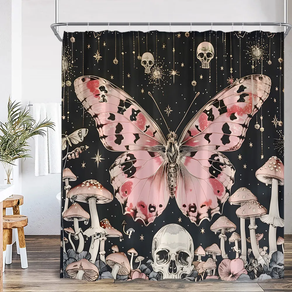 Psychedelic Butterfly Vintage Shower Curtain Astrology Witch Wizard Pharmacist Flower Bathroom Decor Polyester Bathtub Curtain