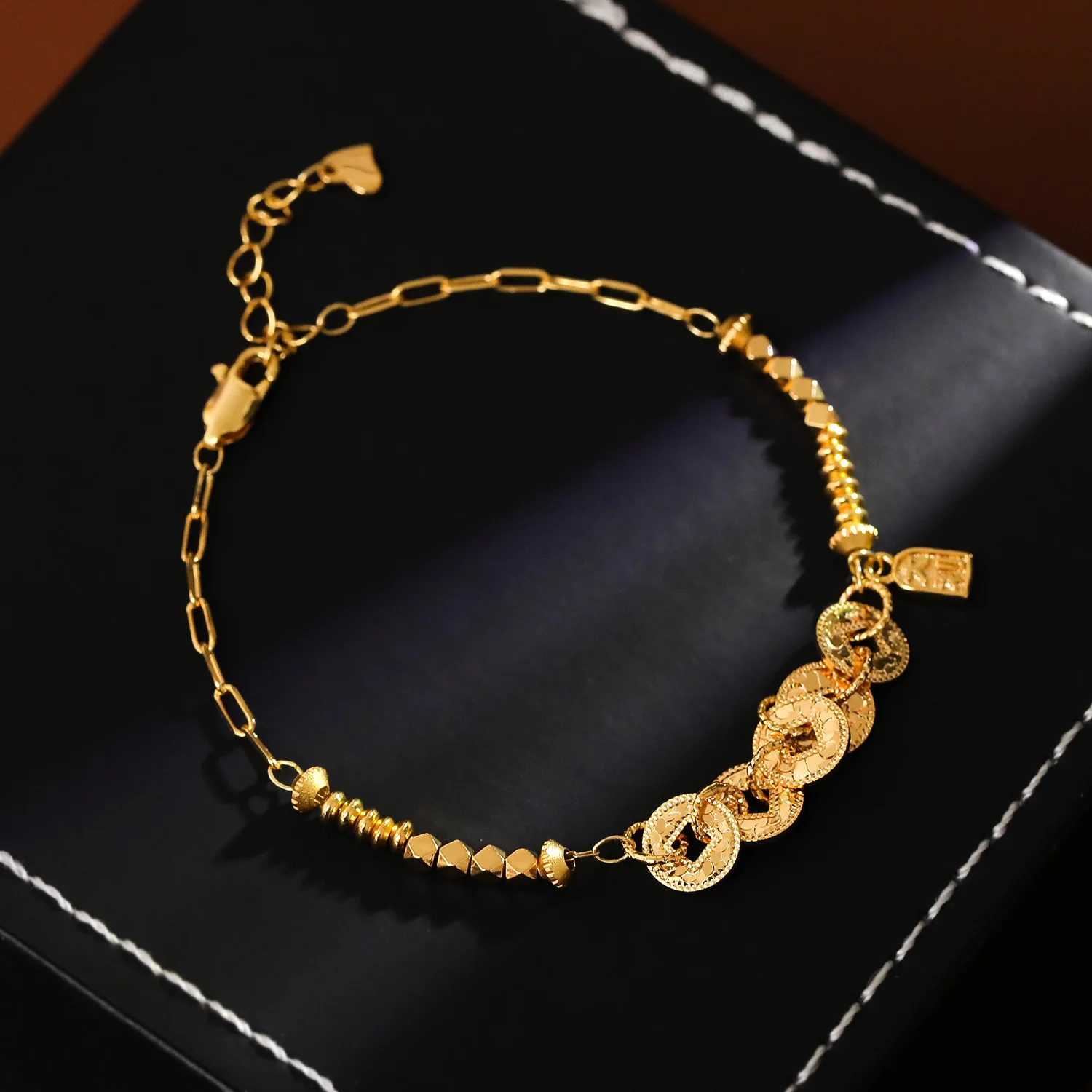 

High Quality Good Luck Fortune Five Emperors Coins Bracelet For Women New Chinese Style Luck Turning Bead Daily Wear Jewelry