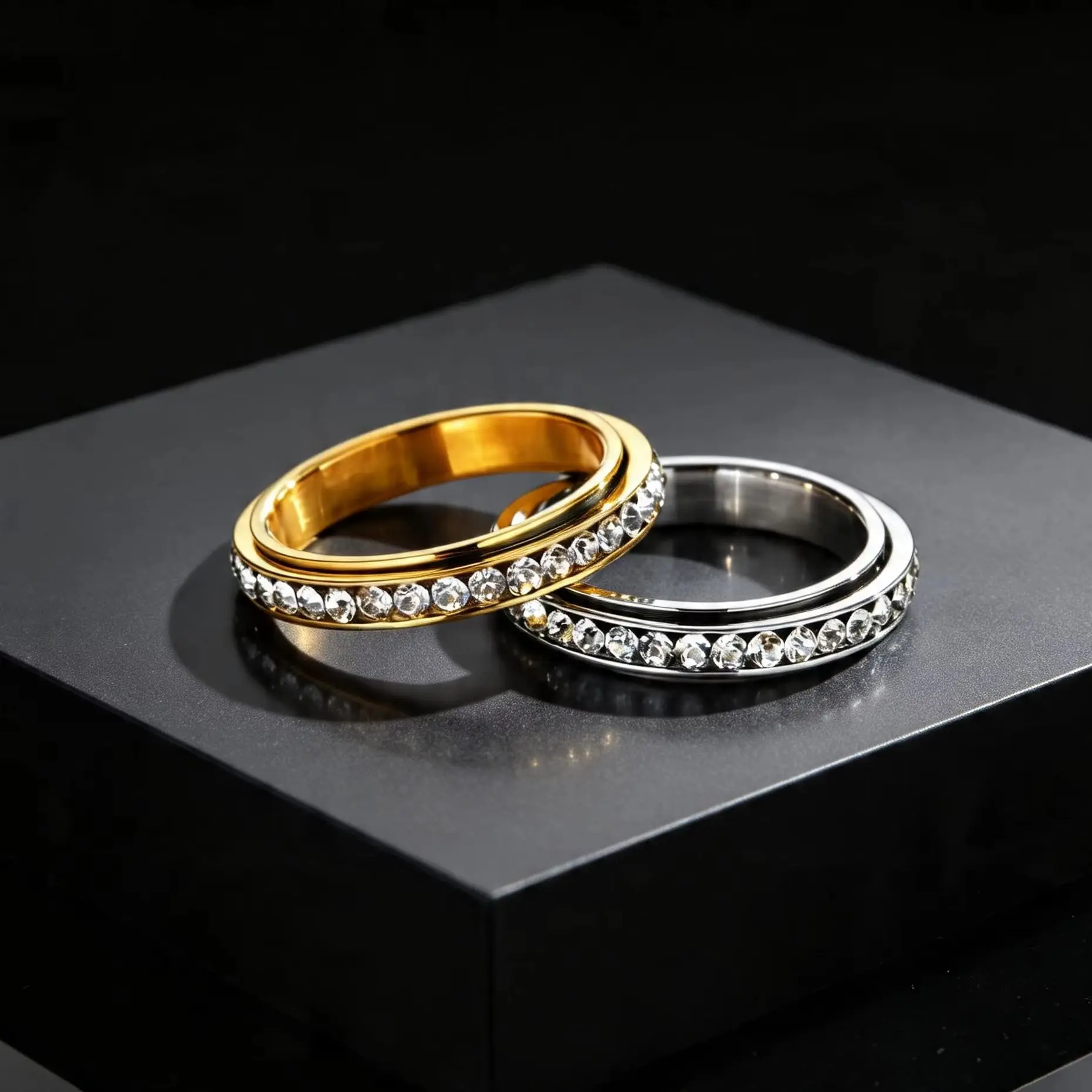 4MM Zircon Stainless Steel Spinner Rings for Men Women, Fidget Anxiety Rotatable Ring, Anniversary Party Wedding Jewelry Gift