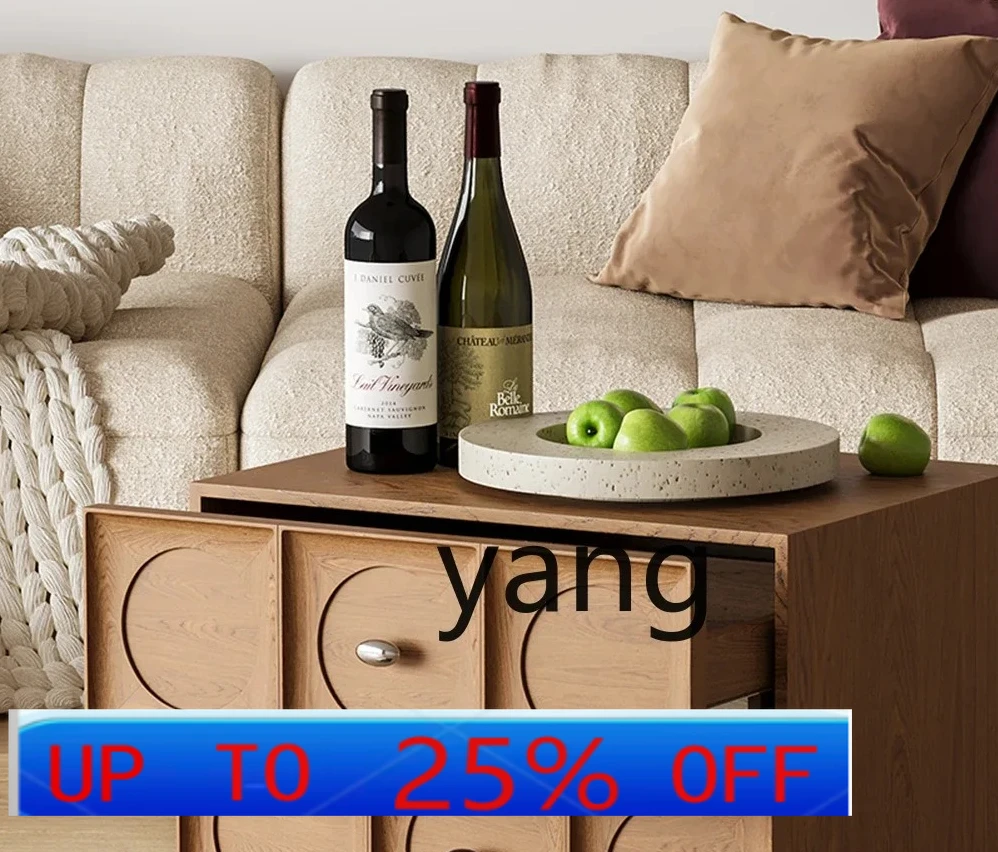 

LMM Chinese Style Bedside Table Living Room Log Art Chest of Drawers Bedroom Movable Bedside Cabinet