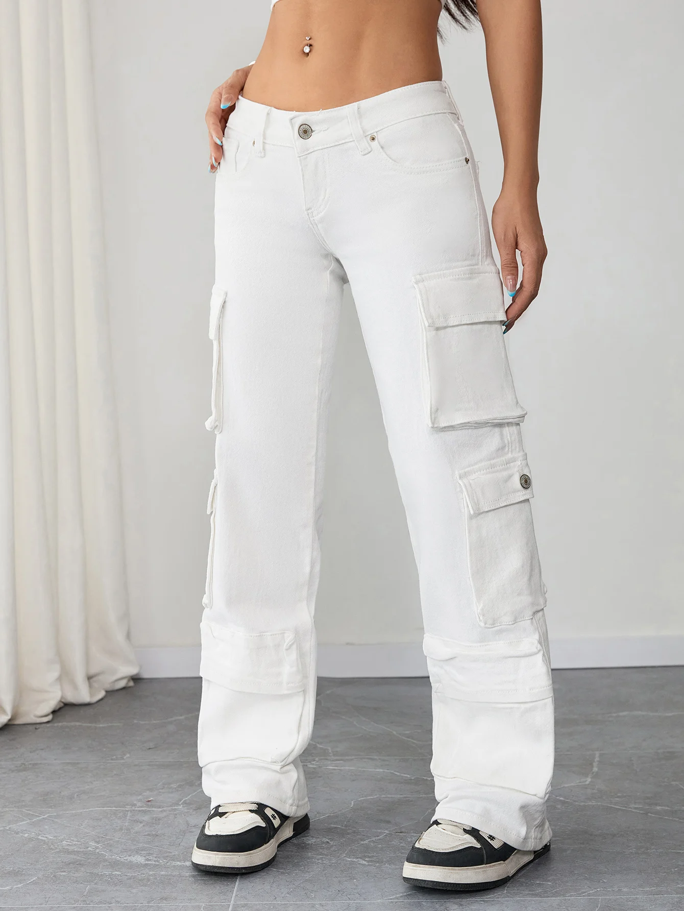 ارتفاع الخصر المرأة البضائع الجينز فضفاض الدنيم السراويل أزياء الشارع الشهير ملابس نسائية غير رسمية #5