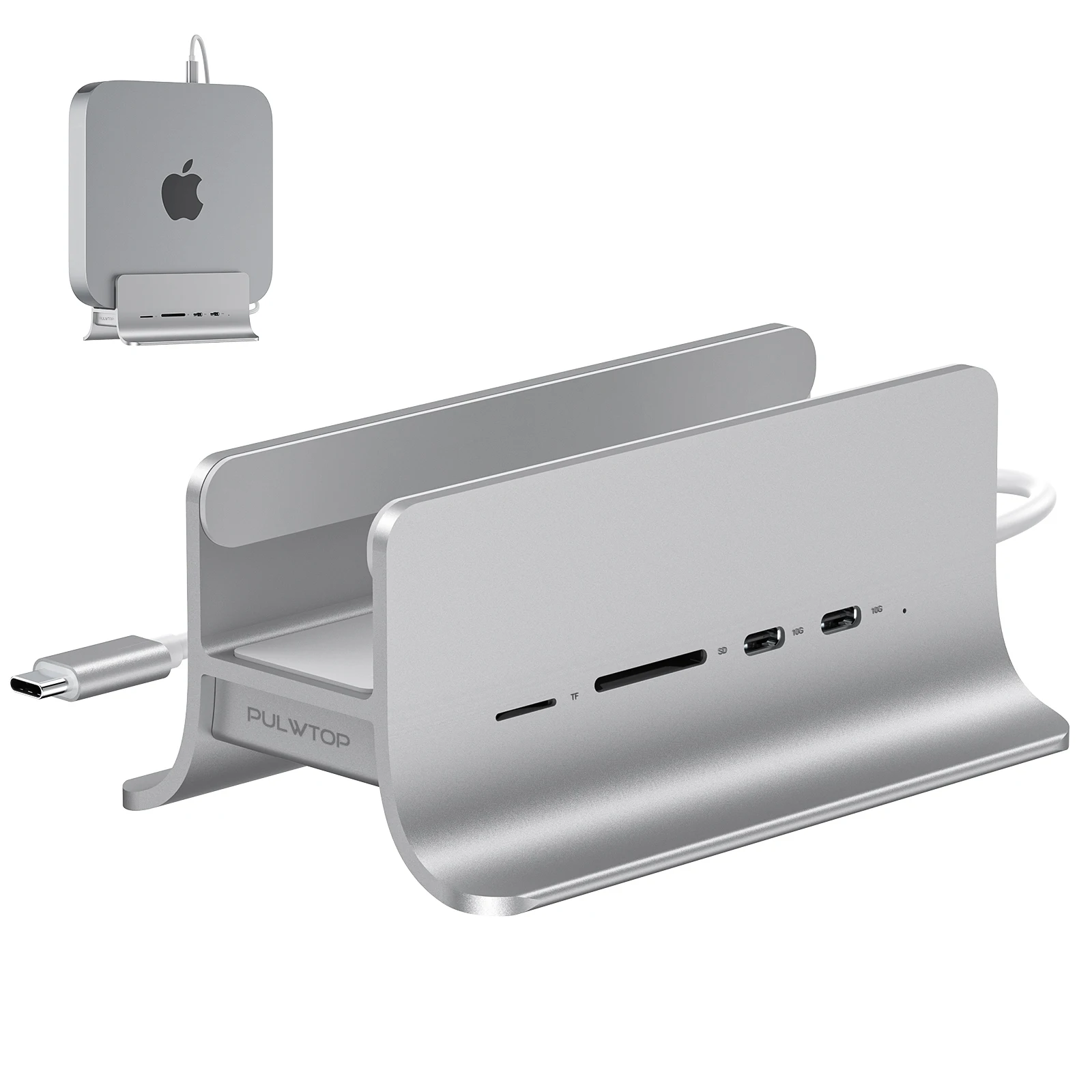 

PULWTOP 5-in-1 USB C Hub for Mac Mini, Docking station Supports M.2 NVMe SSD expansion, with 2x USB C 3.2 10Gbps, SD/TF