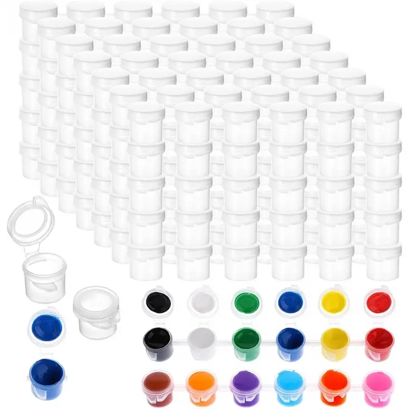 

A74E-For Art Painting Crafts 100 Strips 600 Empty Paint Pots, 3Ml/0.1 Oz Clear Plastic Storage Cups With Lids Container