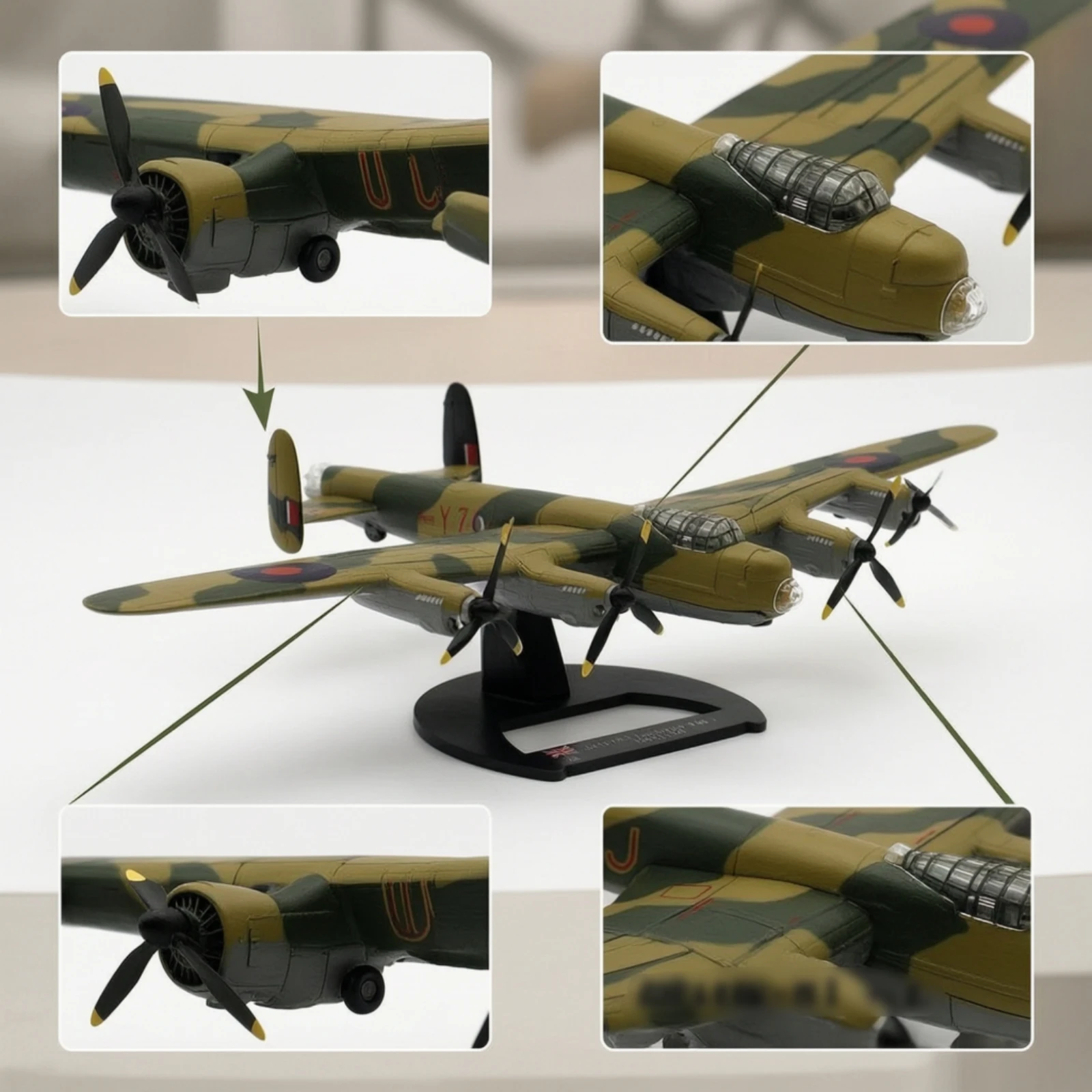 Die-Cast Plane Model with Display Stand 1:144 Scale Lancaster B Model Plane Retractable for History Buffs