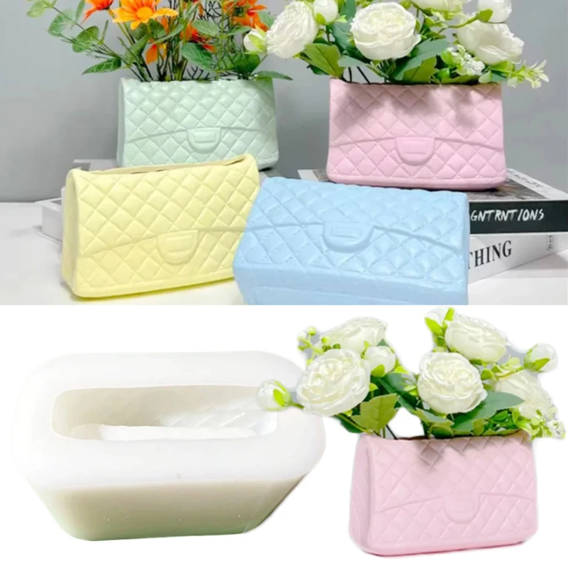 Luxury Bag Cement Flower Vase Molds Plaster Ladies Bag Indoor Plants Flowerpot Silicone Mold Concrete Clay Crafts Casting Tools