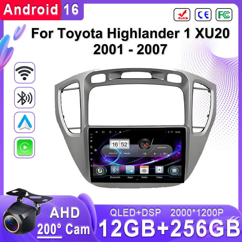

Мультимедийная стереосистема Android 16 с 2K Incell экраном для Toyota Highlander 1 XU20 2001-2007, Plug and Play, высокопроизводительный процессор, HDR, Bluetooth