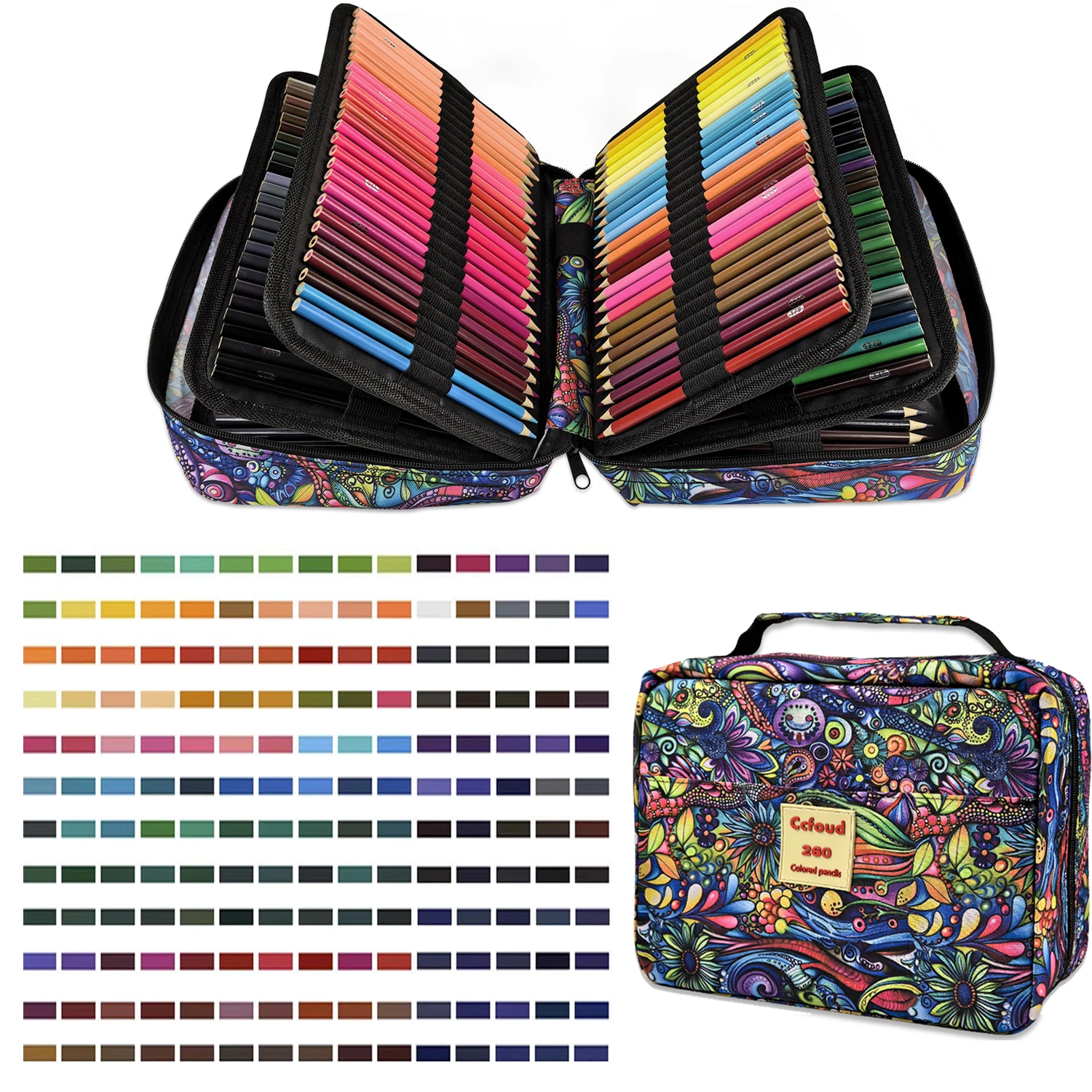 260 قلم رصاص ملون، مجموعة أقلام تلوين ناعمة تعتمد على الزيت مع سحاب للفنانين رسم وتظليل المزج