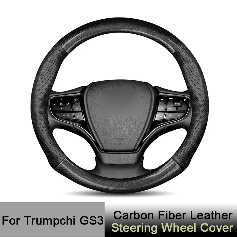 

For Trumpchi GS3 Steering Wheel Cover Leather Carbon Fiber Anti-Slip Black for GAC Trumpchi GS3 2017 2019 2020 2021 2022 2023