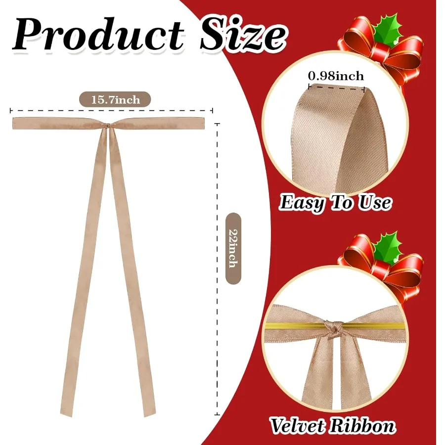 12 lazos navideños de satén de 24.0 x 12.0 in, lazo grande para corona de árbol de Navidad, boda en casa y decoraciones interiores y exteriores