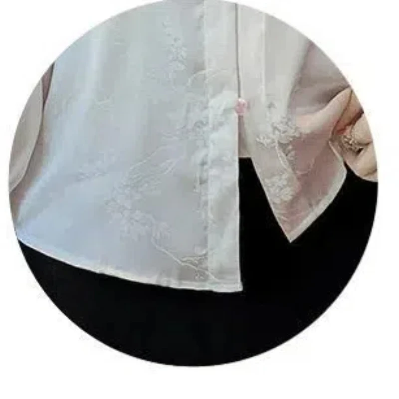 New Chinese Style Button Women's 2024 New Spring Splicing Jacquard Vintage Stand Collar Embroidered Long Sleeve Blouses Shirts