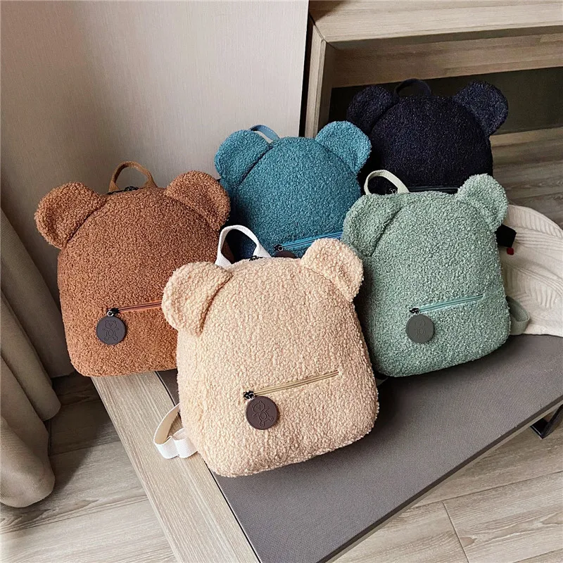 Cute Bear Ear Plush Backpack for Kids Adult Lamb Fleece Shoulder Bag High-capacity Korean Parent-Child Bags Boys Girls Backpacks