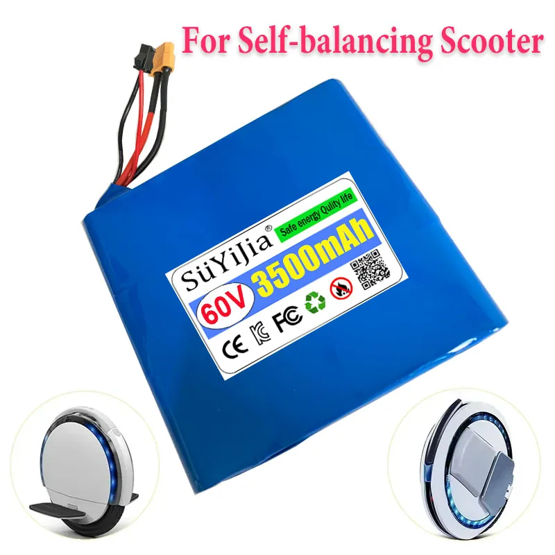 16S1P 18650 Lithium Battery Pack 60V 3.5Ah with BMS for Self-balancing Scooter Electric Unicycle 3500mAh Rechargeable Battery