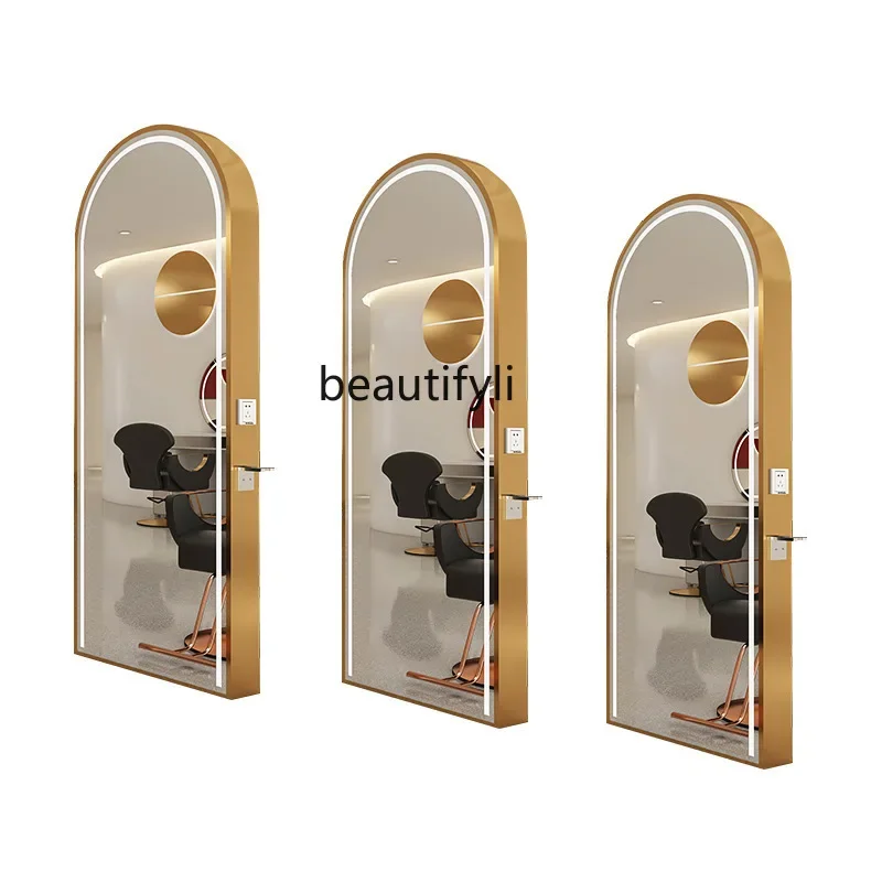 

SS NewBarber shop mirror, single and double-sided hairdressing mirror, hair salon special with light, reliable wall floor mirror