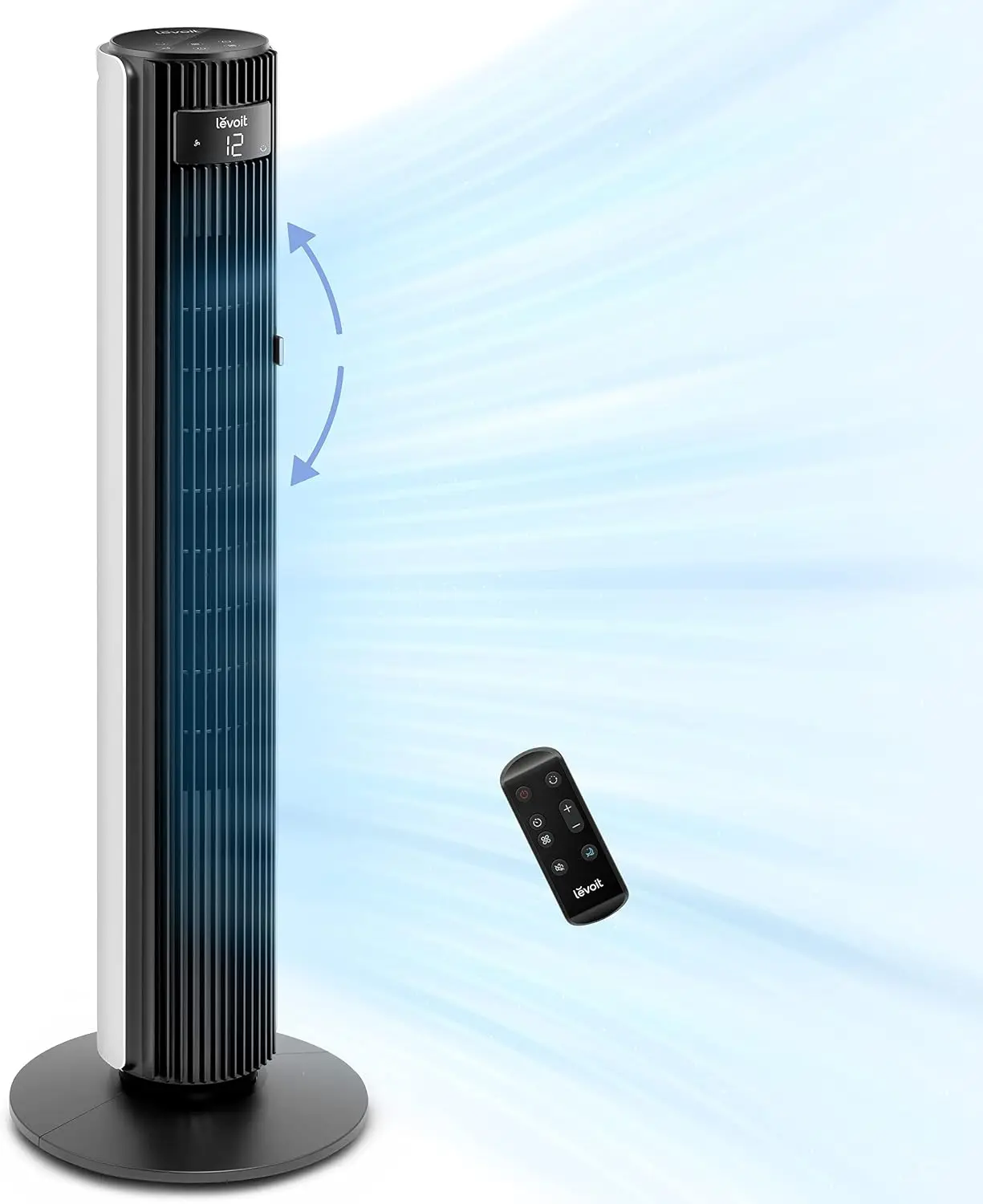 42 Inch Standing Tower Fan 1472 CFM Blows Cold Air 22dB Quiet 90 L R Oscillation 60 U D Airflow 5 Speed 4 Modes Temp Sensor 12H