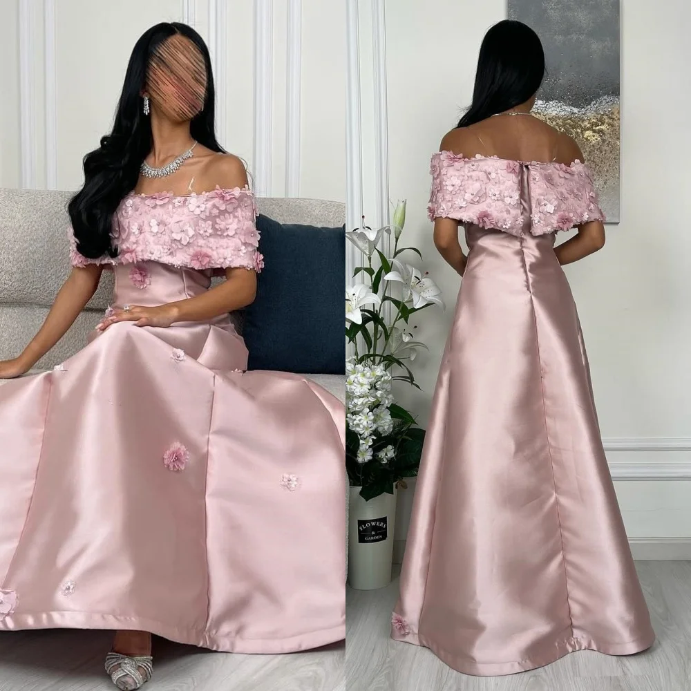 

Customized Matching Classic Pleat Applique Flower A-line Off-the-shoulder Long Dresses Bespoke Occasion Dresses Exquisite Elegan