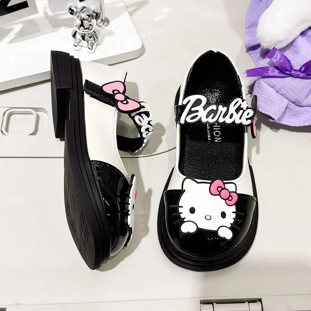 Girly Heart Kawaii Sanrio Anime Hello Kitty sepatu putri anak-anak kartun lucu lembut Ins sepatu papan Hitam indah hadiah untuk anak-anak