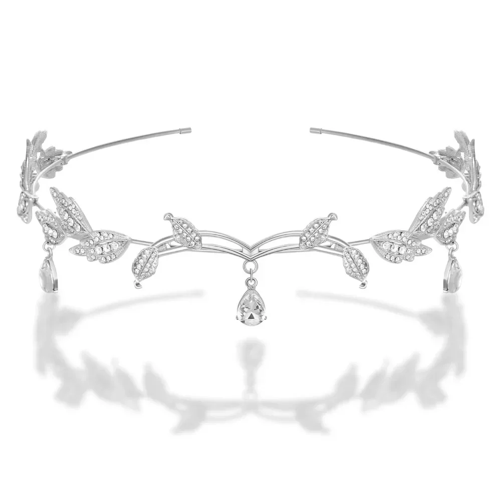 

Rhinestone Leaf Wedding Tiara Headband for Brides, Silver Crown Headband for Pageants Wedding Prom Birthday