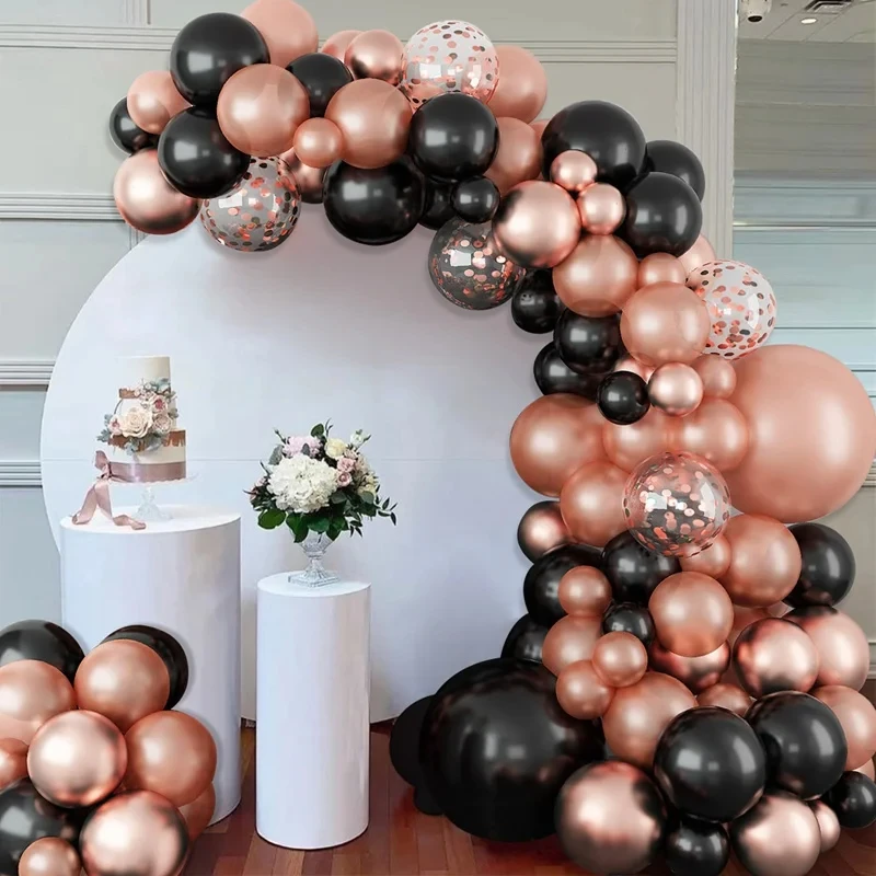 104Pcs Black Metallic Rose Gold Balloons Garland Arch Kit for Birthday Party Decoration Wedding New Year, Christmas, Halloween