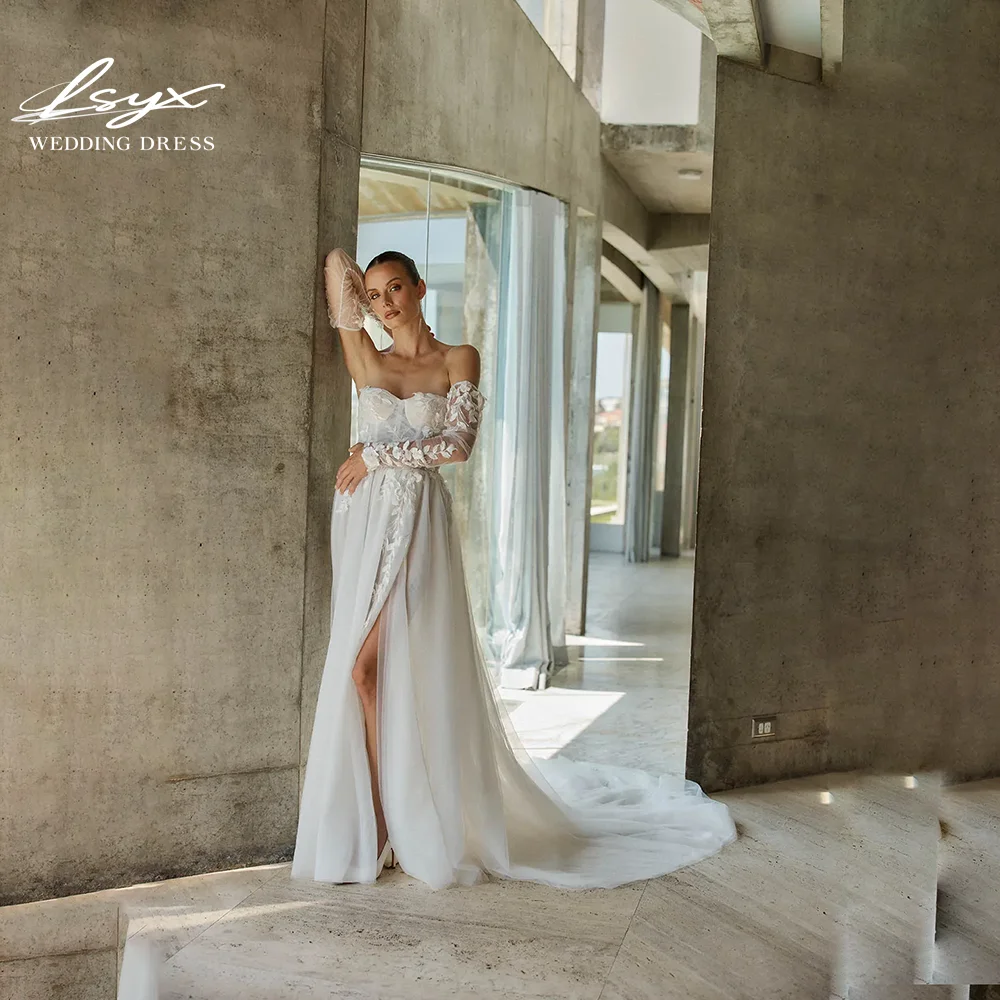 

LSYX индивидуальное шифоновое кружево русалки с высоким разрезом без бретелек длиной до пола, свадебное платье с открытой спиной, свадебное платье 2025 года, Vestidos De Novia