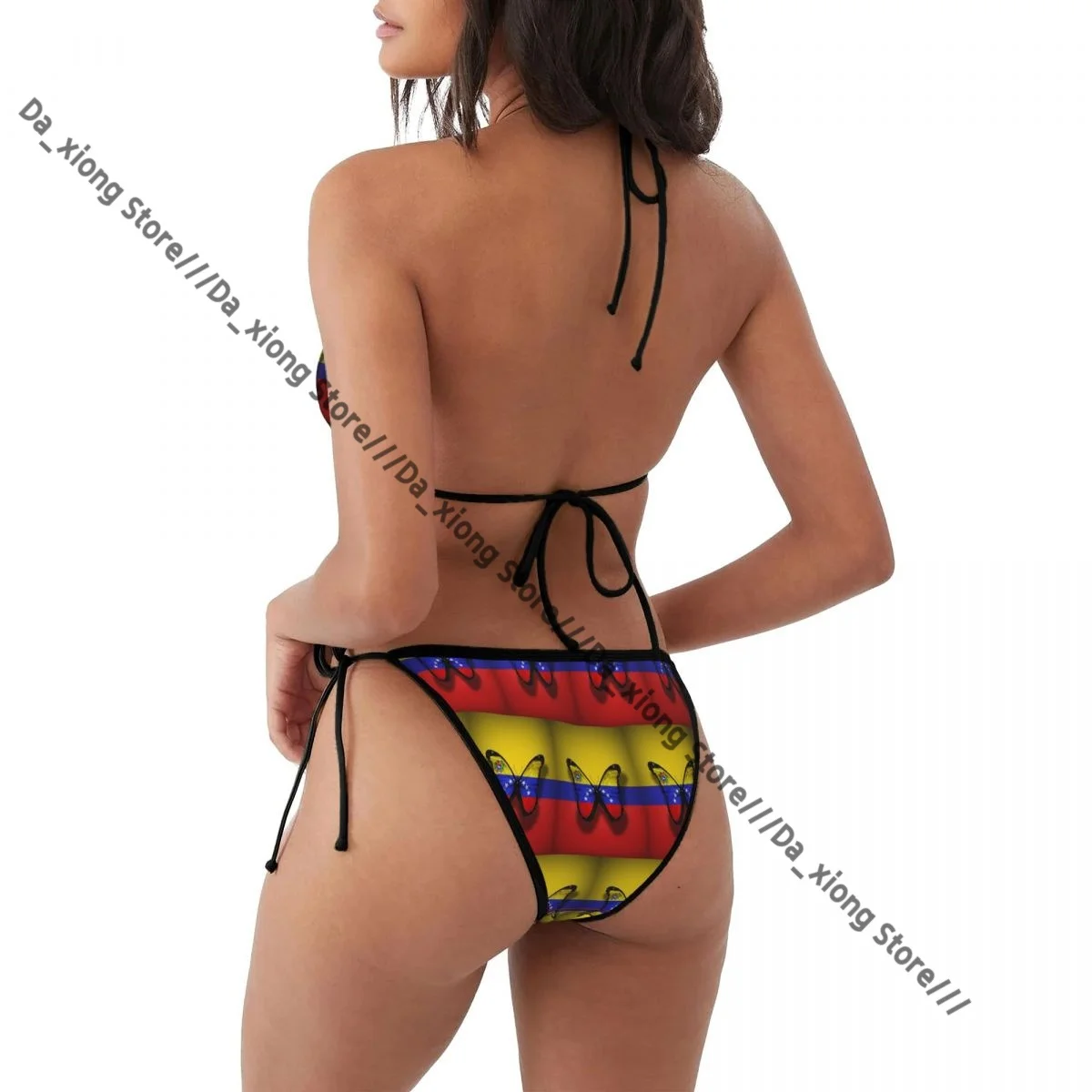 Mulher maiô de duas peças bandeira venezuelana borboleta banho feminino conjunto biquíni sexy biquíni baixo wasit maiô