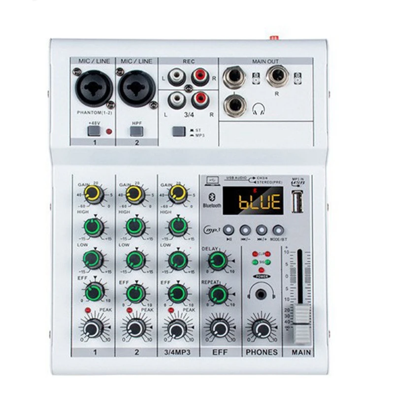 

Professional Digital DJ Mixer Console 4 Channel Audio Mixer With USB Port Supports Bluetooth Connection Playback Durable