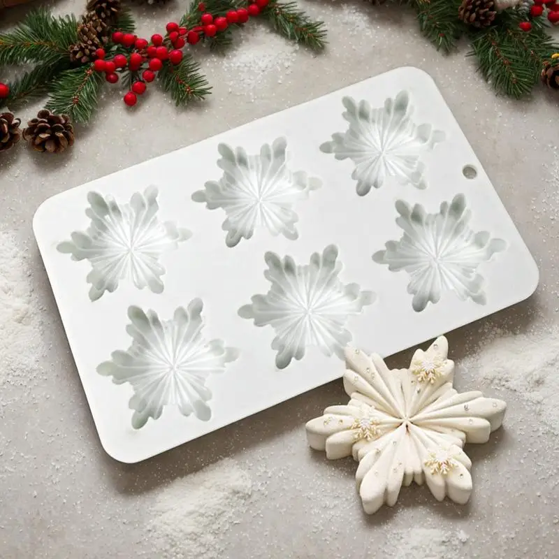 Snowflake Molds Silicone Winter Chocolate Candy Silicone Molds 6 Grids Snowflake Ice Cube Mold Fondant Chocolate Baking