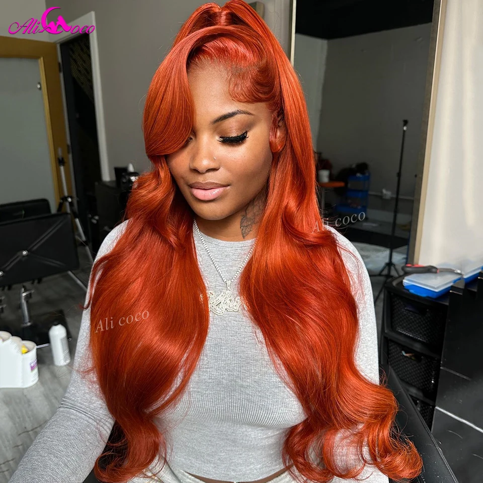 

13X4 Orange Ginger Lace Front Wigs Pre Plucked Body Wave Wig Brazilian Colored Virgin Wigs For Women Invisible Lace Front Wig