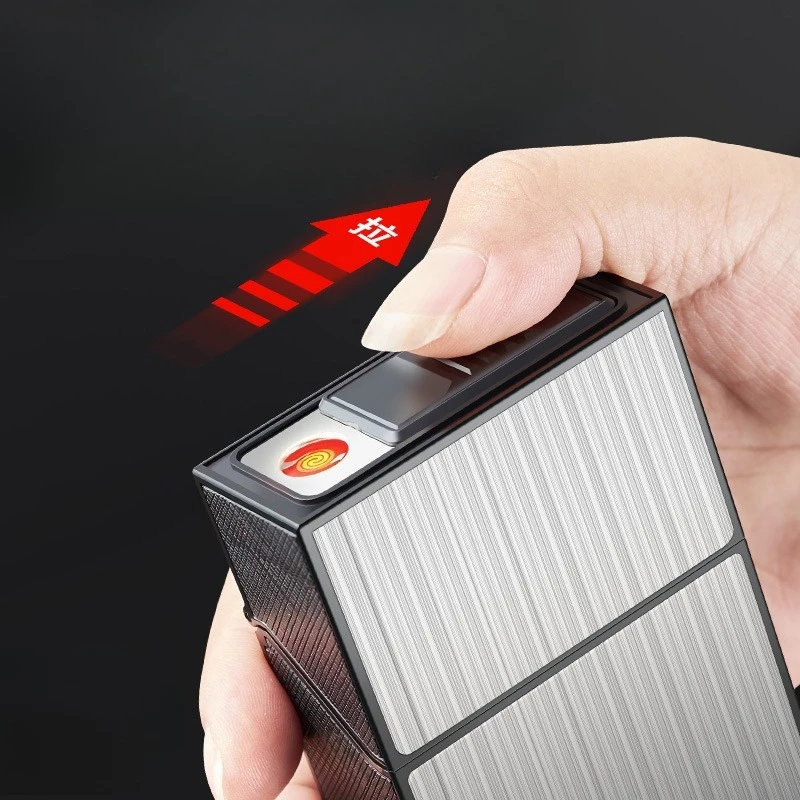 Charging Lighter Cigarette Box Integrated 20 Pack Men's Coarse Cigarette Box Windproof and Anti-pressure Cigarette Lighter