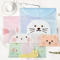 Sacos de arquivo dos desenhos animados com botão Snap, Pasta PVC, Porta Documentos, Pen Box, papelaria Student, Office Bag, Bonito, 4pcs