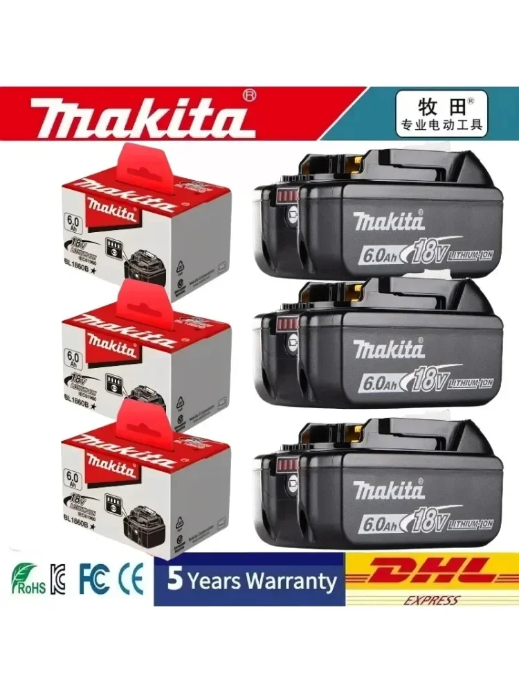 Makita-100% originele 6.0Ah 18V oplaadbare accu voor elektrisch gereedschap BL1830 BL1850 BL1840 BL1860 BL1815, vervangbare LED lithium-ion - afbeelding 2