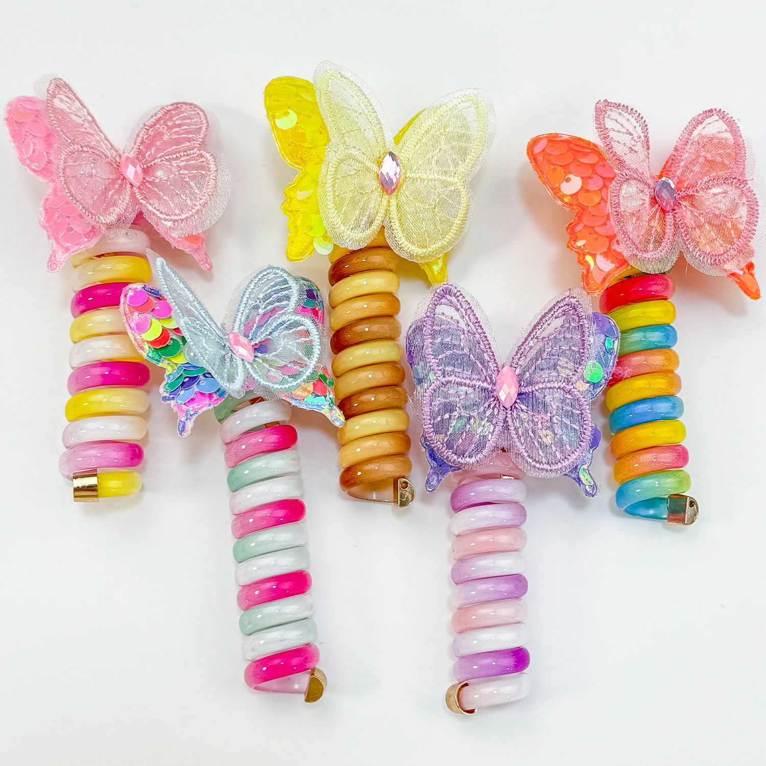 Cute Candy Color Telephone Wire Line Elasticity Rubber Band Elastic Butterfly Hair Rope For Kid Scrunchies Headbands Headwear